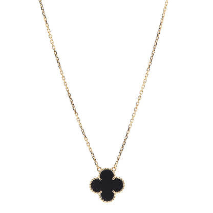 Van Cleef & Arpels 18K Yellow Gold Black Onyx Vintage Alhambra Pendant Necklace 1 of 8
