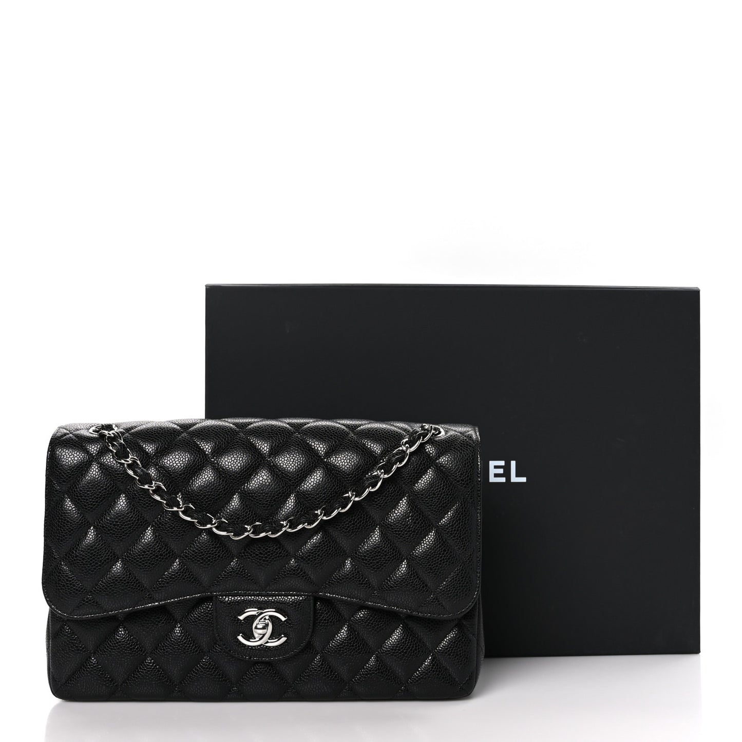 Caviar Quilted Jumbo Double Flap Black