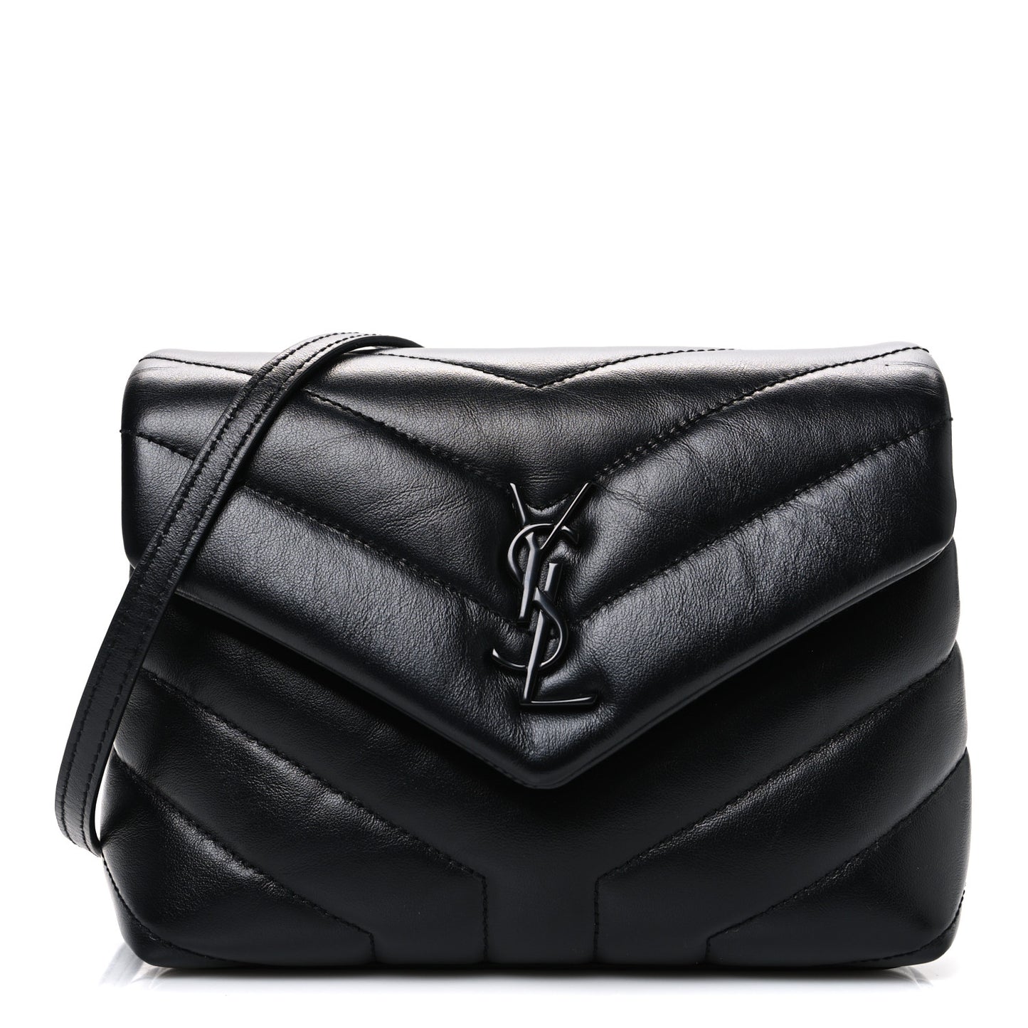 Calfskin Y Quilted Monogram Monochrome Toy Loulou Crossbody Bag Black