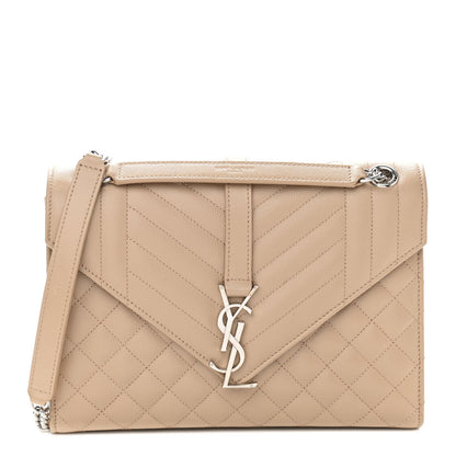 Saint Laurent Grain De Poudre Textured Mixed Matelasse Medium Triquilt Monogram Satchel Nude Powder 1 of 9