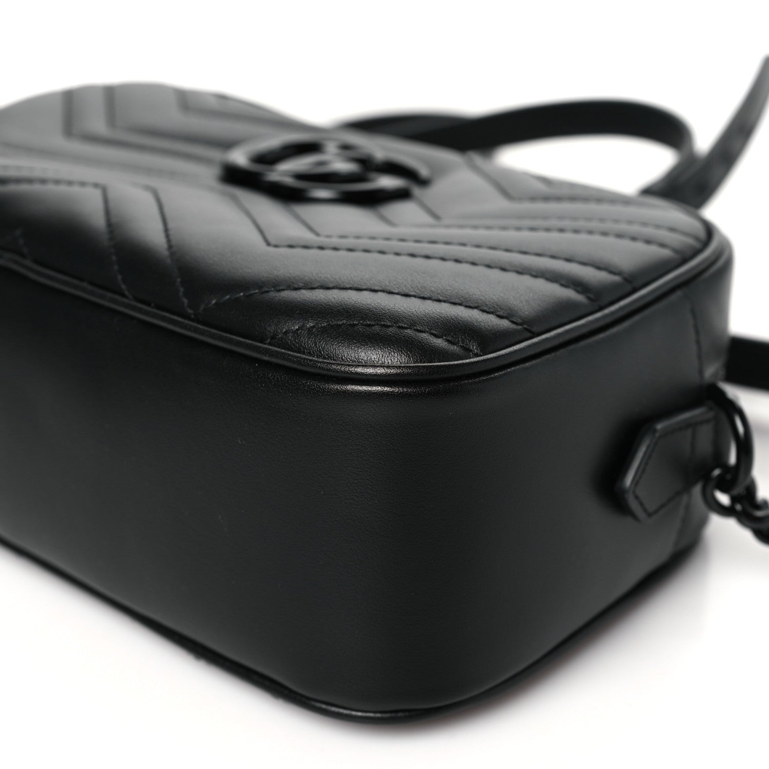 Gucci Calfskin Matelasse Monochrome Small GG Marmont Chain Shoulder Bag Black 10 of 11