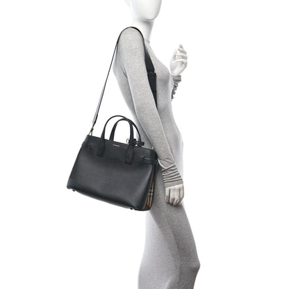 Burberry Derby Calfskin Vintage Check Medium Banner Tote Black 2 of 15