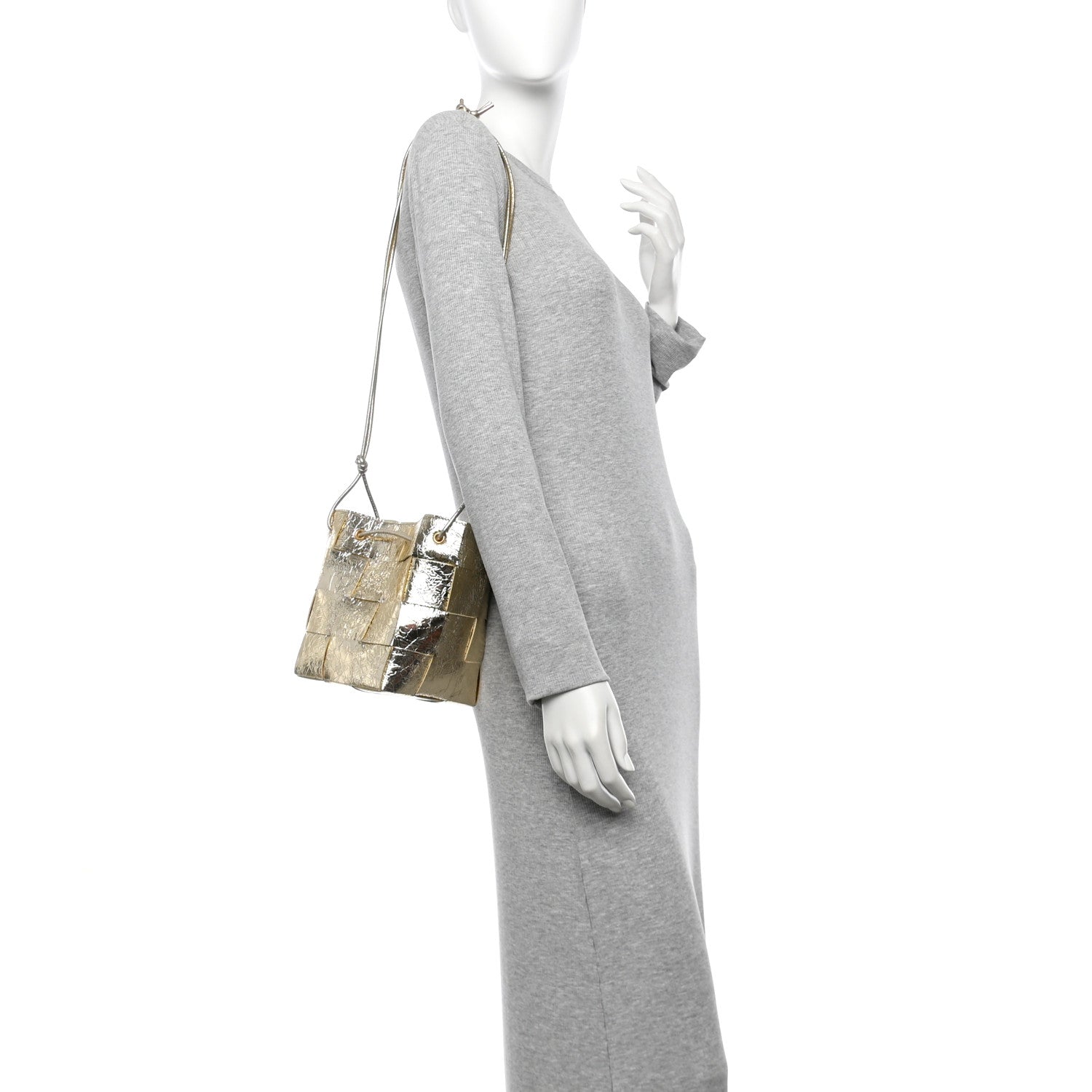 Bottega Veneta Metallic Crushed Nappa Maxi Intrecciato Small Cassette Bucket Bag Gold 2 of 10