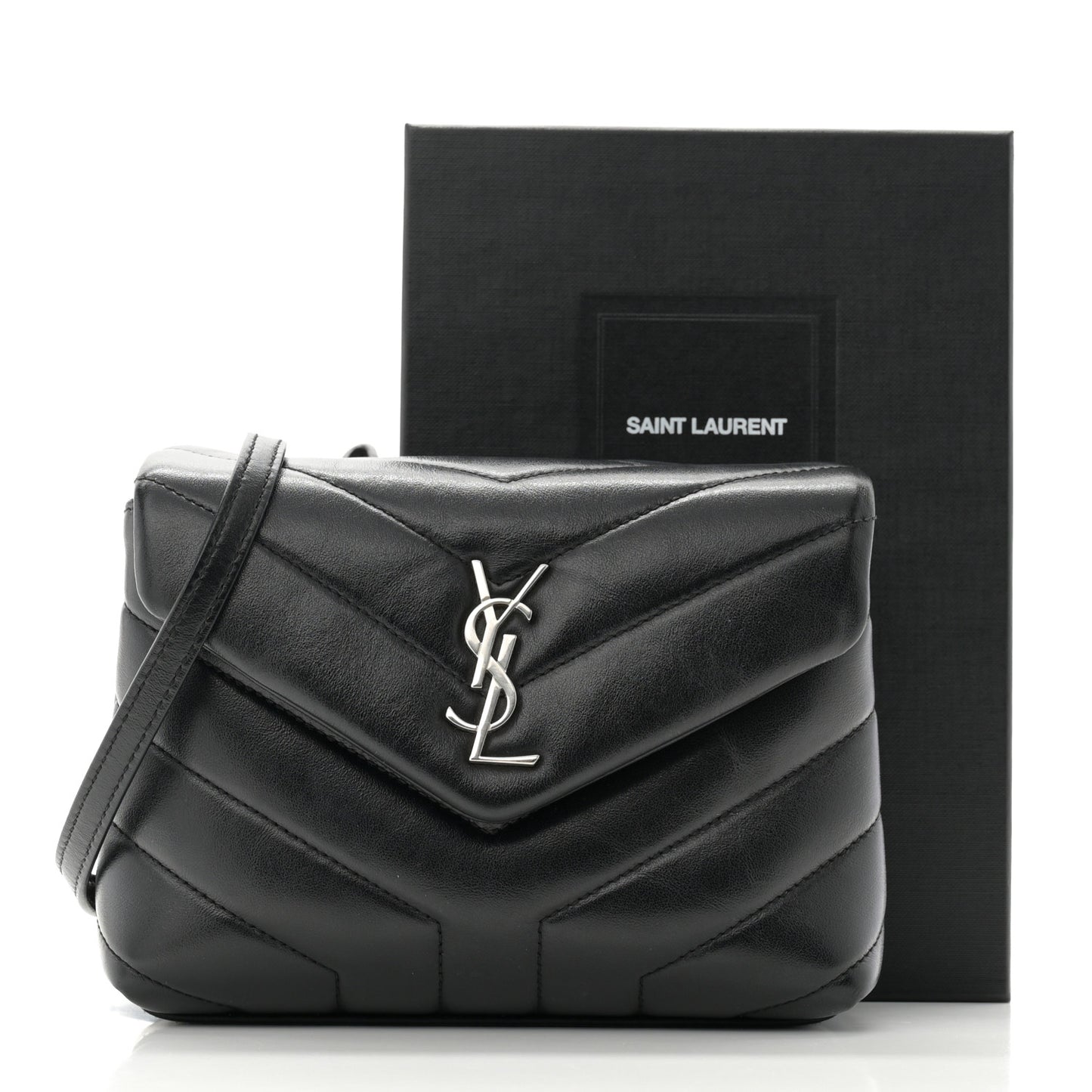 Calfskin Y Quilted Monogram Toy Loulou Crossbody Bag Black
