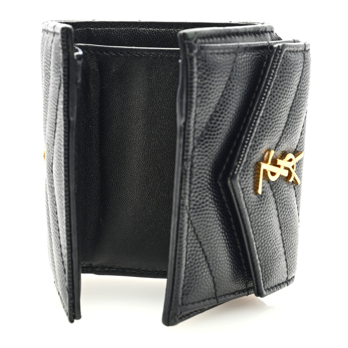 Grain De Poudre Matelasse Chevron Monogram Compact Tri Fold Pocket Wallet Black