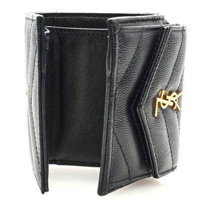 Saint Laurent Grain De Poudre Matelasse Chevron Monogram Compact Tri Fold Pocket Wallet Black 5 of 6