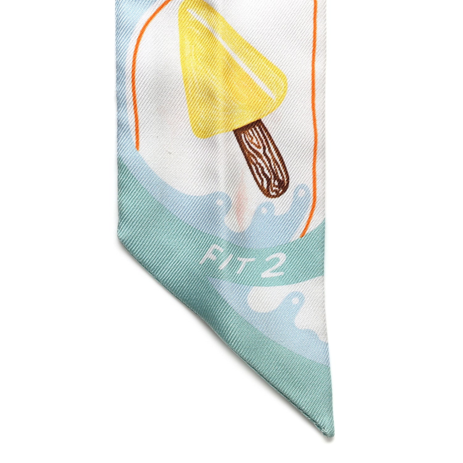 Hermes Silk Funny Ice Cream Twilly Aqua Orange Jaune 8 of 10