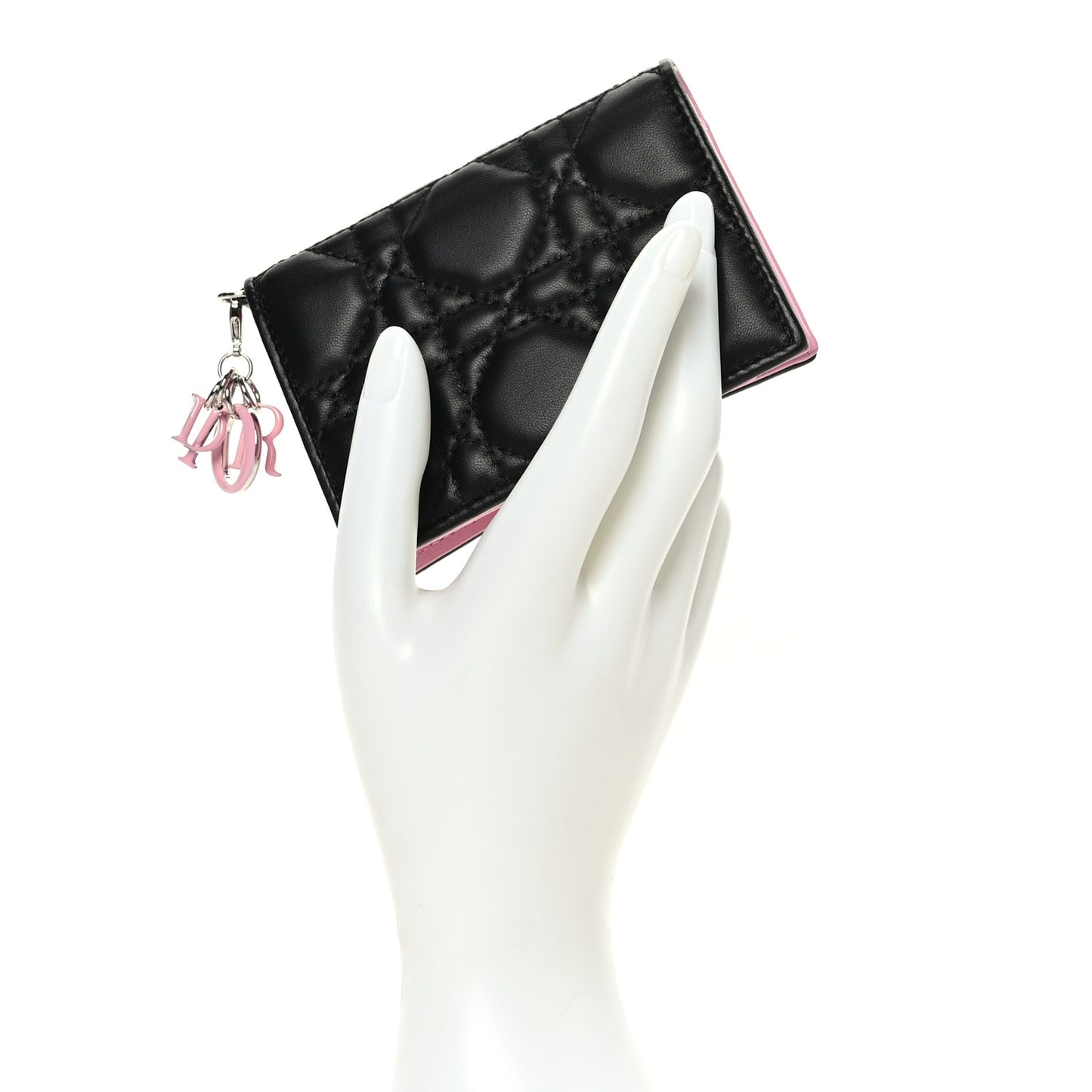 Lambskin Cannage Bi-Color Small Lady Dior Flap Card Holder Black Pink