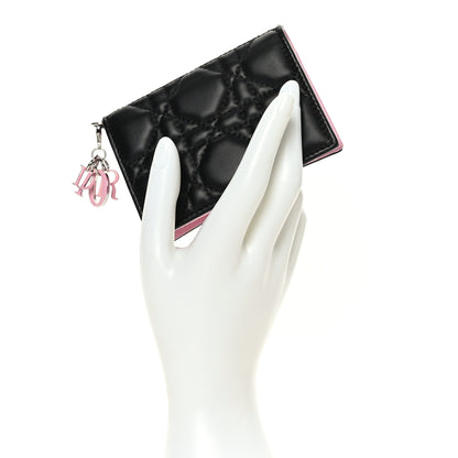 Christian Dior Lambskin Cannage Bi-Color Small Lady Dior Flap Card Holder Black Pink 2 of 9