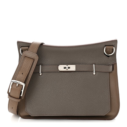 Hermes Taurillon Clemence Bi-Color Jypsiere 28 Etain Etoupe 1 of 12