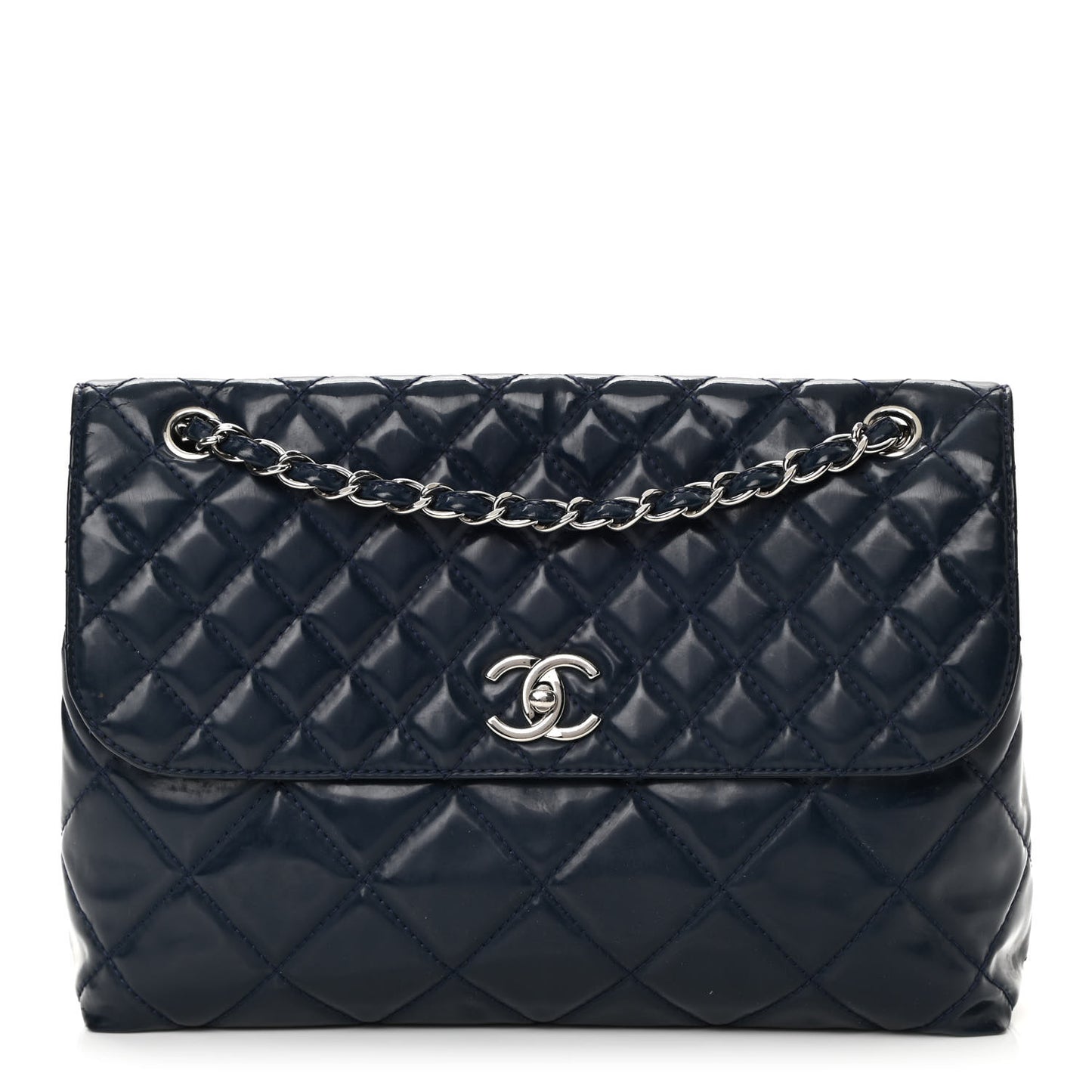 Vinyl Quilted In The Business Flap Bag Navy Blue