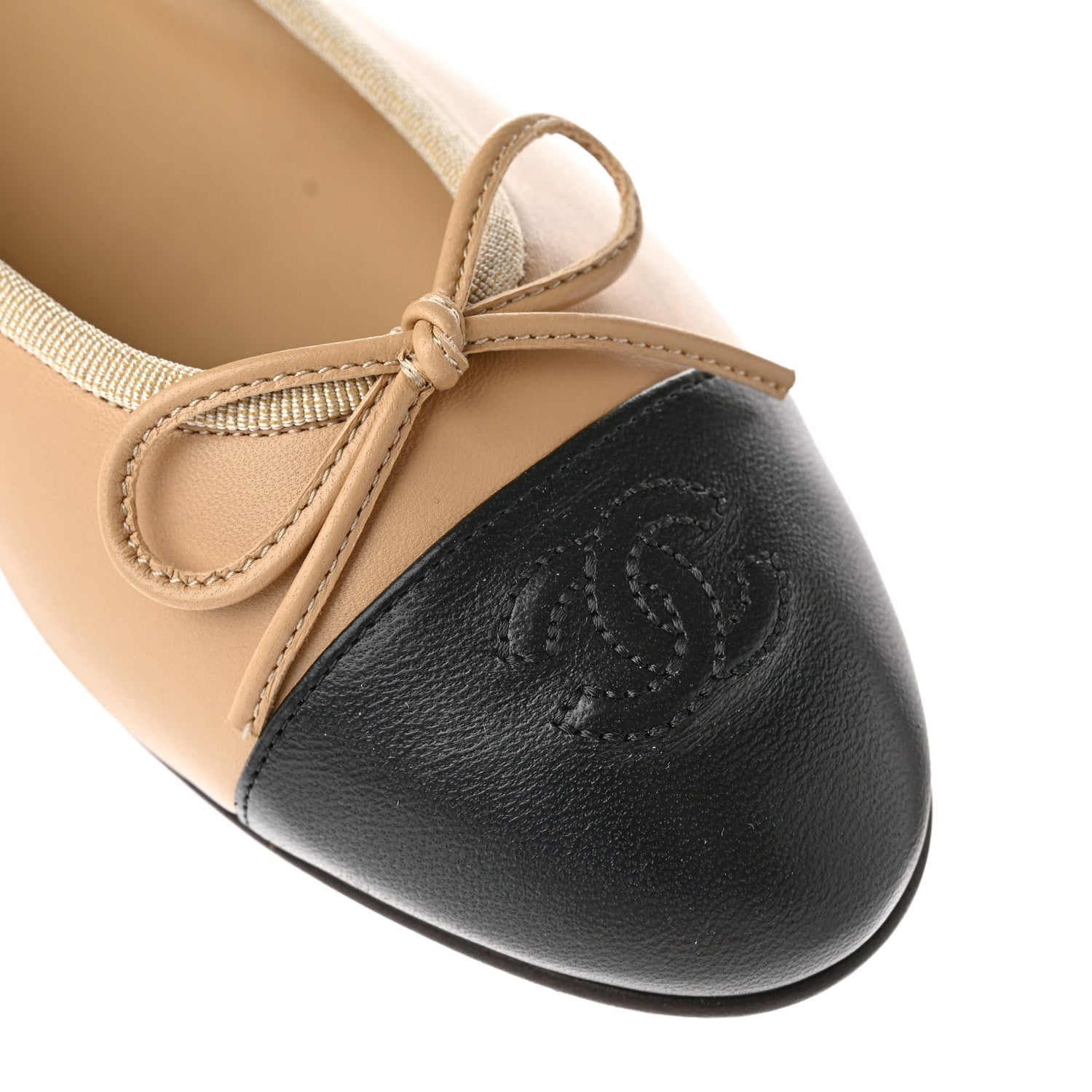 Chanel Lambskin Cap Toe CC Ballerina Flats 38.5 Beige Black 9 of 11