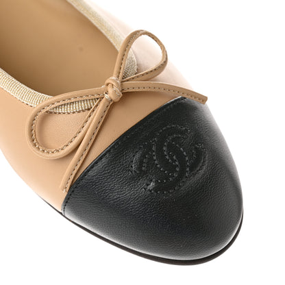 Chanel Lambskin Cap Toe CC Ballerina Flats 38.5 Beige Black 9 of 11