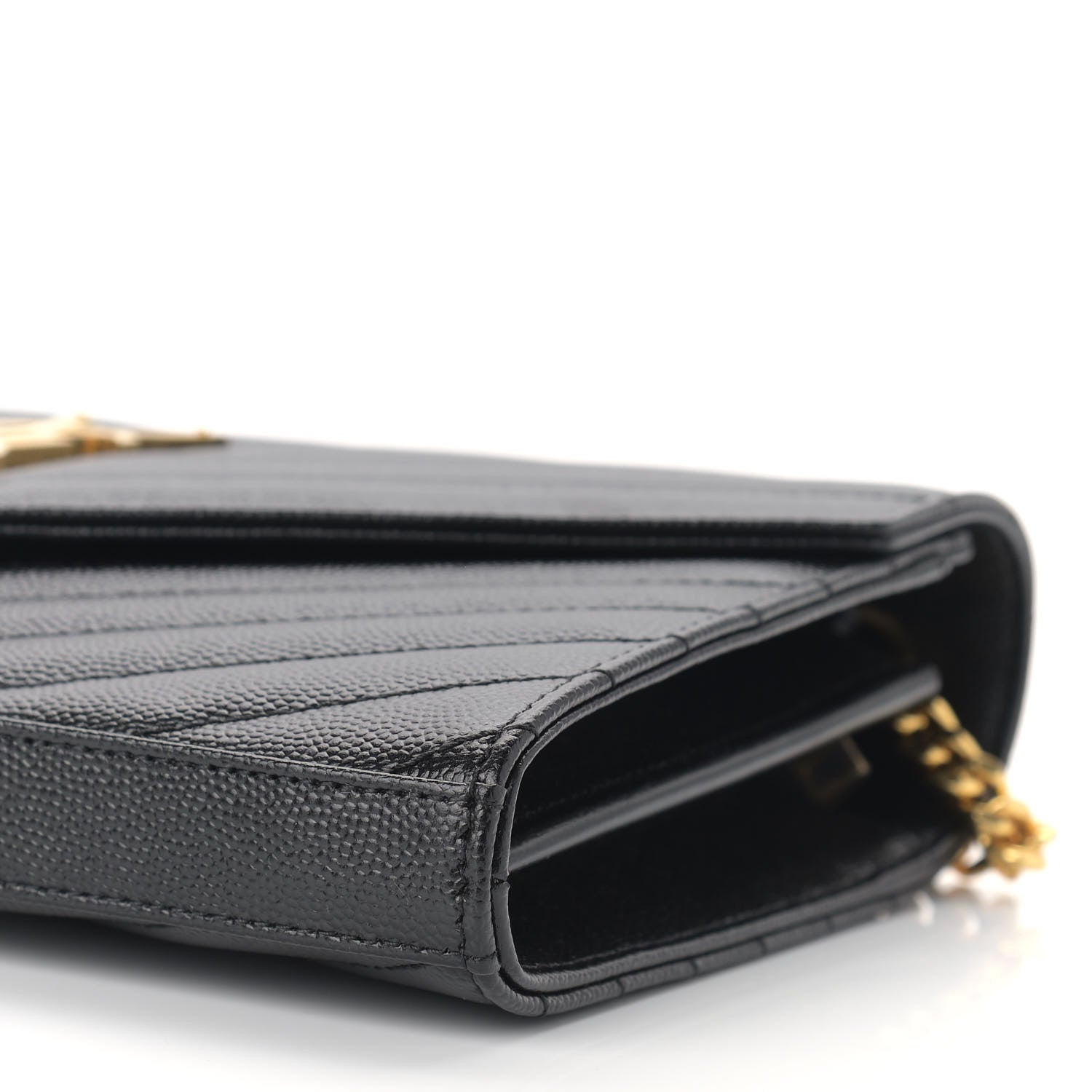Saint Laurent Grain De Poudre Matelasse Chevron Monogram Chain Wallet Black 8 of 8