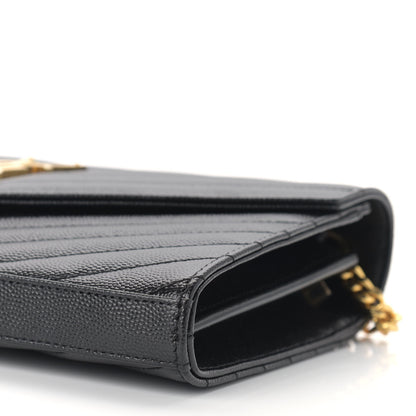 Saint Laurent Grain De Poudre Matelasse Chevron Monogram Chain Wallet Black 8 of 8