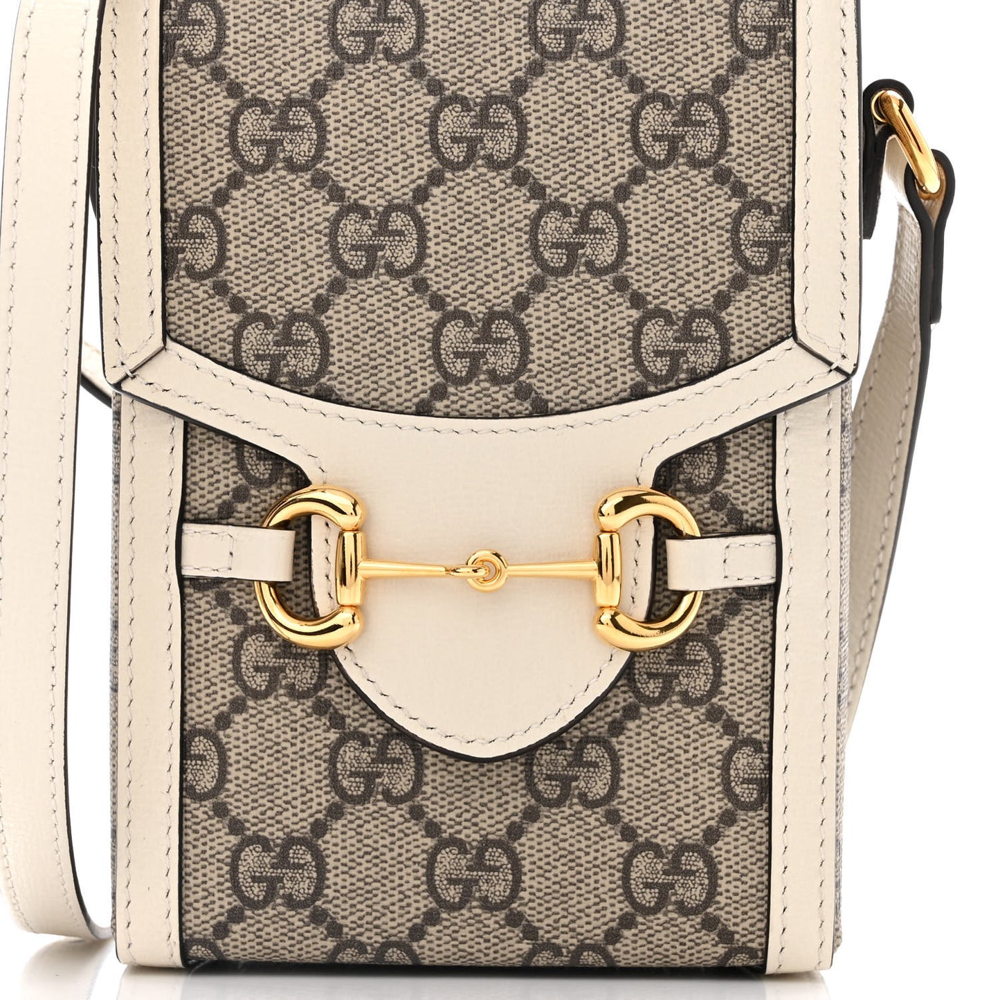 GG Supreme Monogram Azalea Calfskin Mini Horsebit 1955 Crossbody Bag Beige Ebony Mystic White