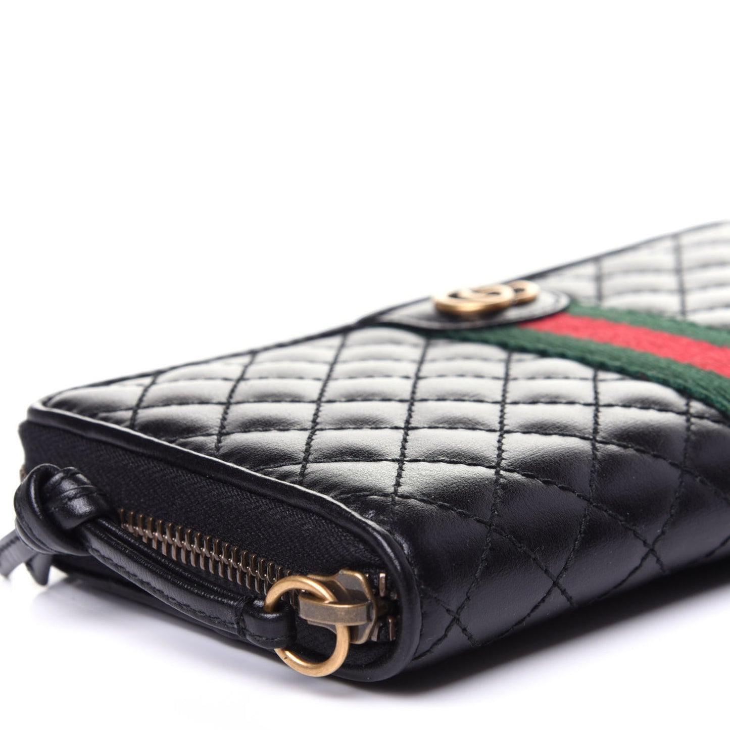 Calfskin Web Trapuntata GG Zip Around Wallet Black