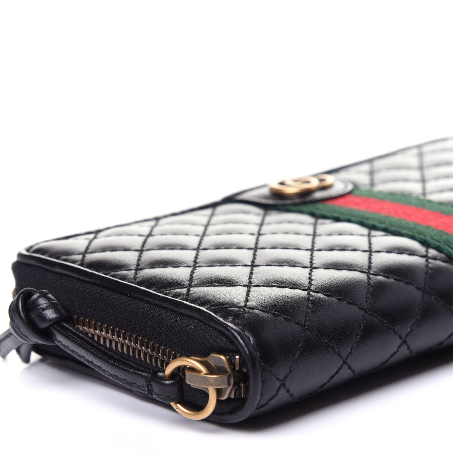 Gucci Calfskin Web Trapuntata GG Zip Around Wallet Black 7 of 11