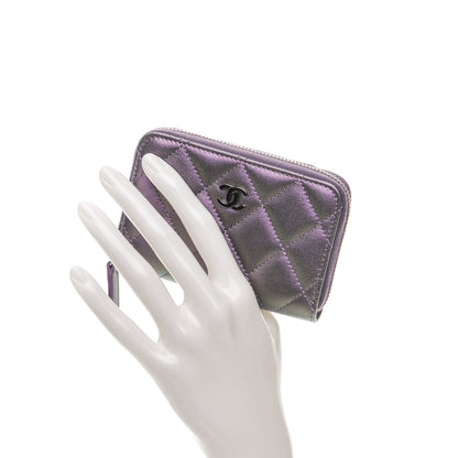 Chanel Metallic Lambskin Quilted Zip Around Coin Purse Wallet Dark Purple 2 of 8