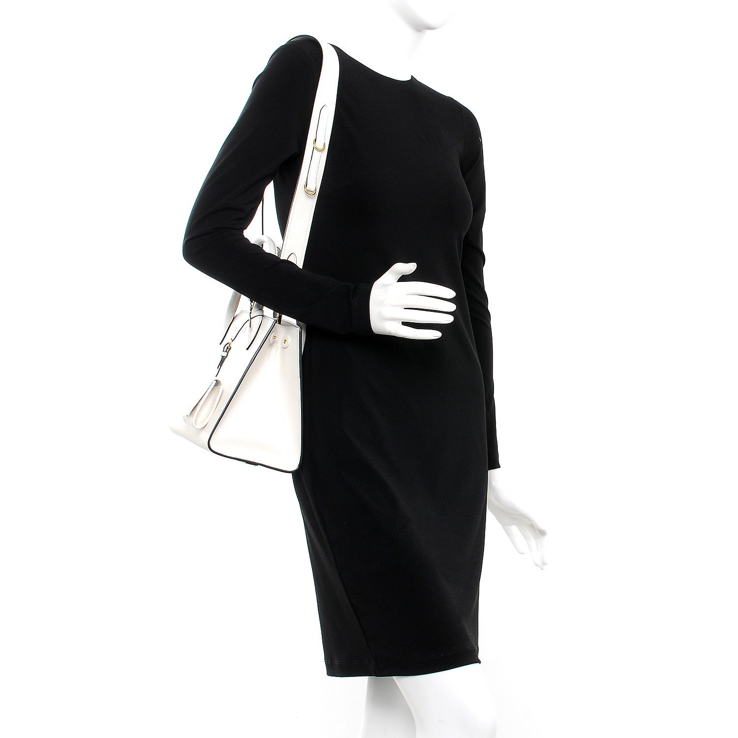 Prada Saffiano Cuir Calfskin Small Monochrome Top Handle Tote White 2 of 8