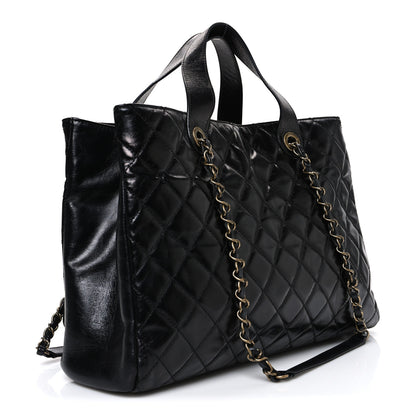 Chanel Snakeskin Glazed Calfskin Quilted Urban Mix Tote Black 3 of 10