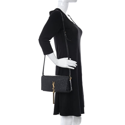 Saint Laurent Crocodile Embossed Patent Leather Monogram Tassel Kate 99 Black 2 of 10