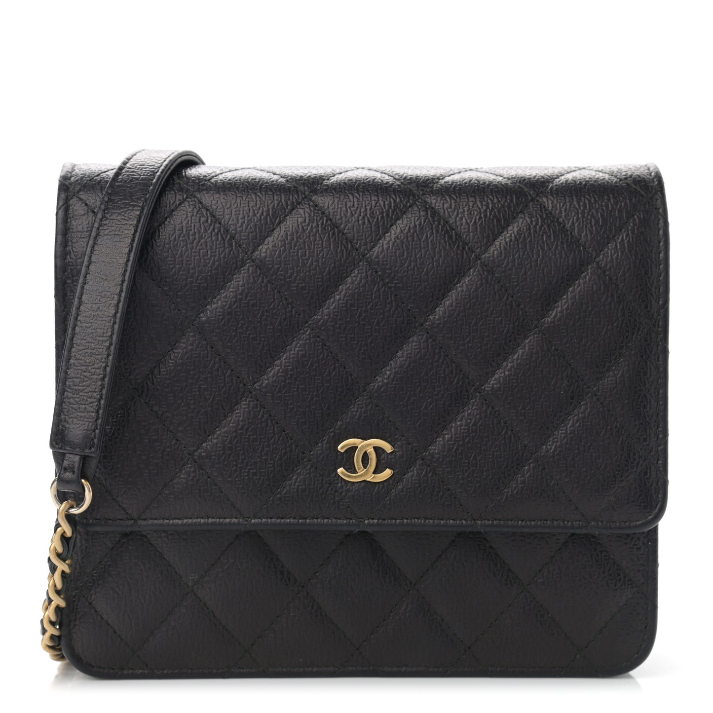 Letter Calfskin Embossed Quilted Square Wallet On Chain WOC Black