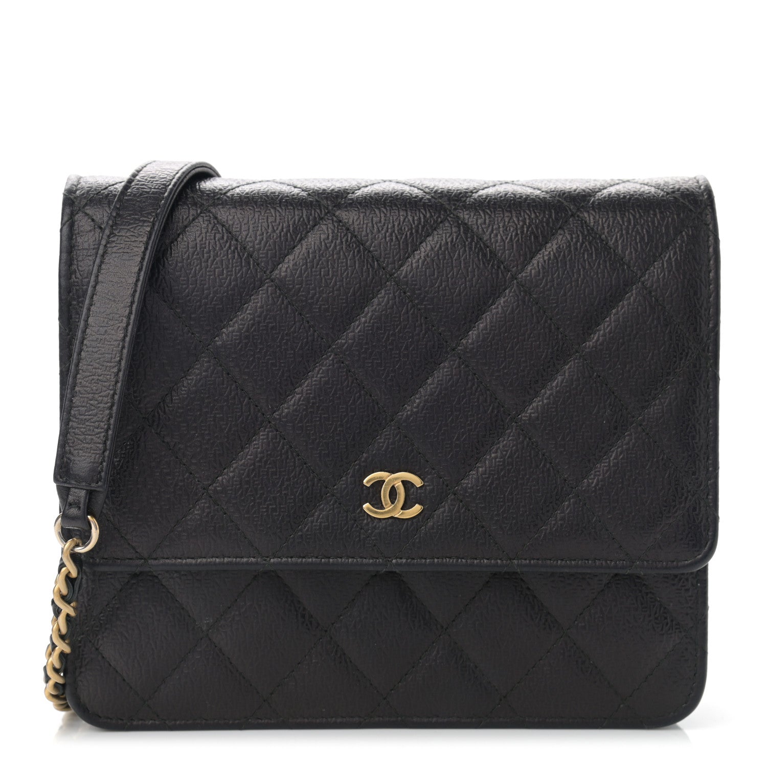 Chanel Letter Calfskin Embossed Quilted Square Wallet On Chain WOC Black 2 of 27