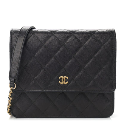 Chanel Letter Calfskin Embossed Quilted Square Wallet On Chain WOC Black 2 of 27