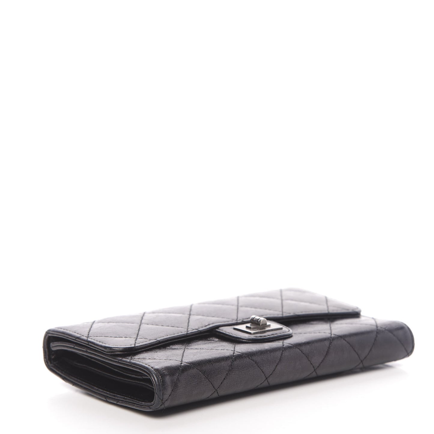 Glazed Calfskin Quilted Reissue Long Flap Wallet Black