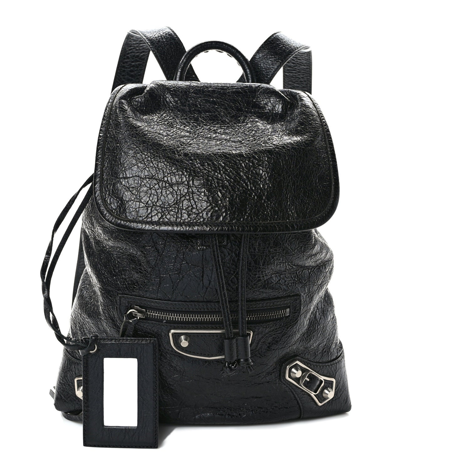 Agneau Silver Metallic Edge Hardware Backpack Black