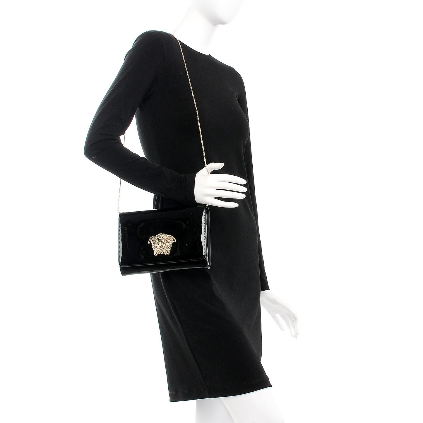 Patent Palazzo Medusa Chain Evening Bag Black