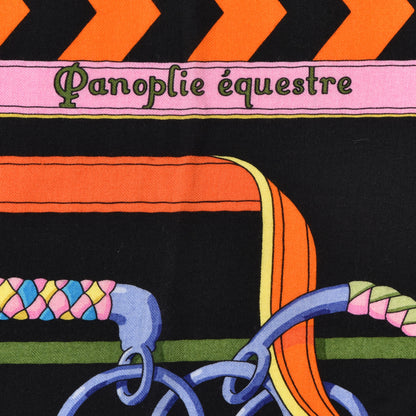 Hermes Cashmere Silk Panoplie Equestre Shawl 140 Black Orange Vert 5 of 10