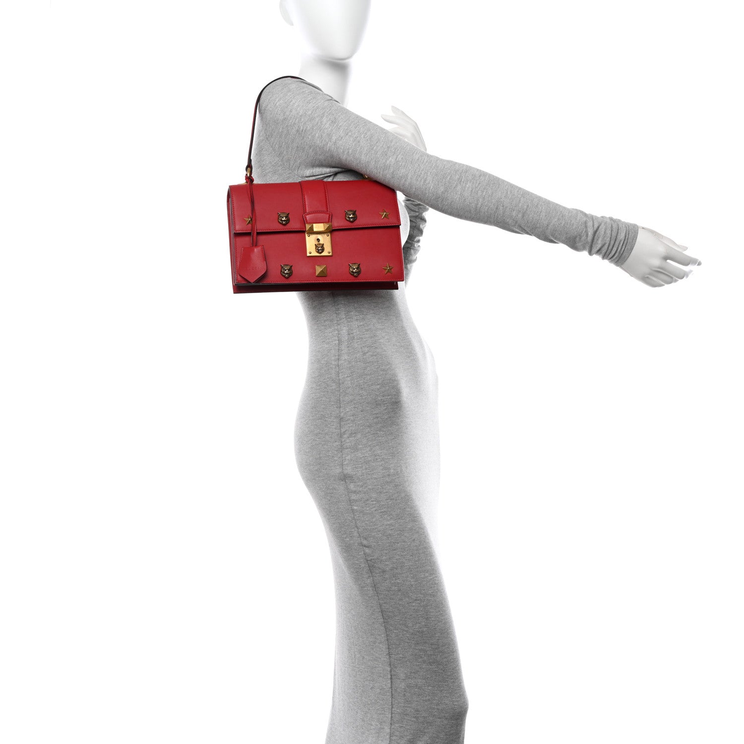 Gucci Calfskin Medium Cat Lock Top Handle Bag Red 2 of 10