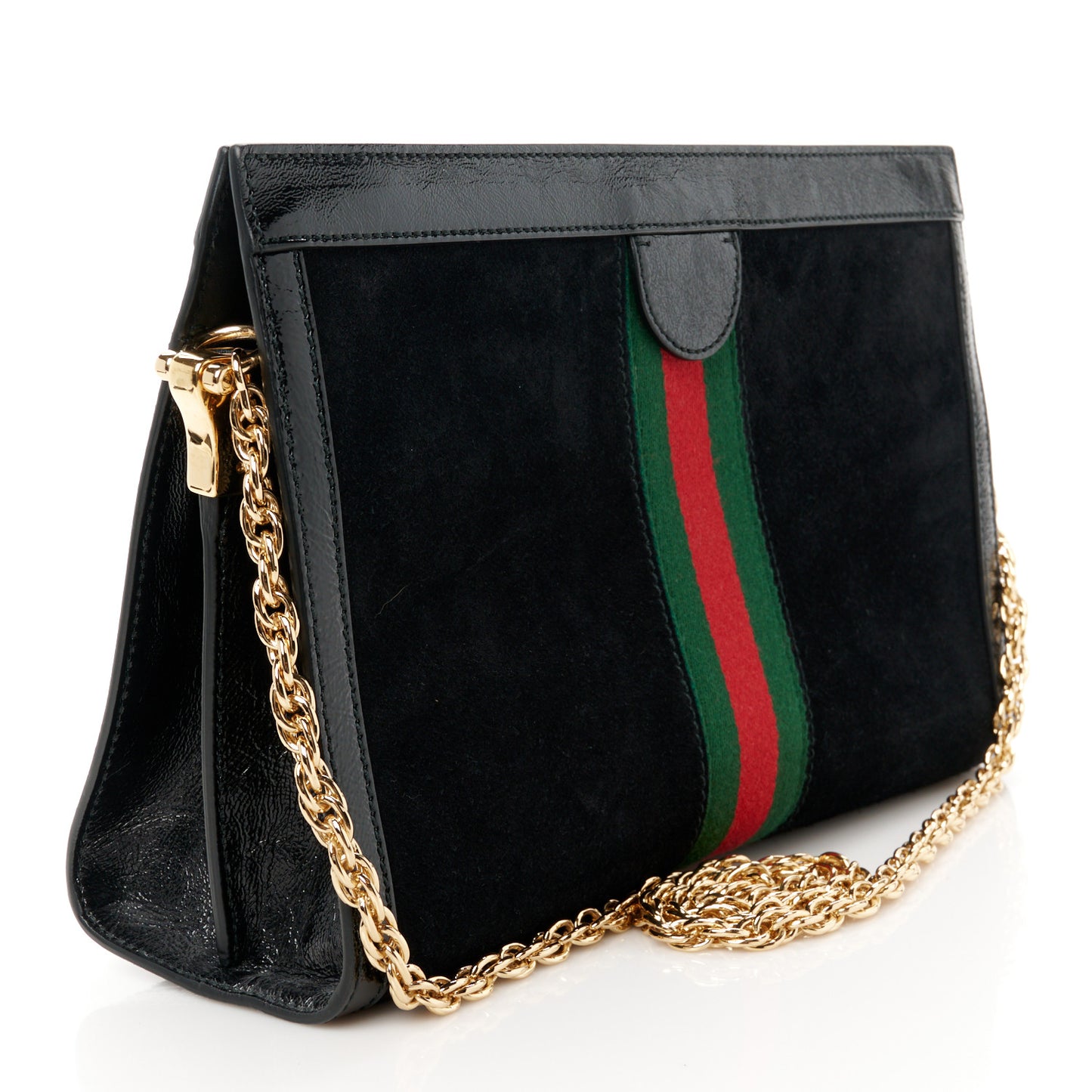 Suede Patent GG Web Medium Ophidia Chain Shoulder Bag Black