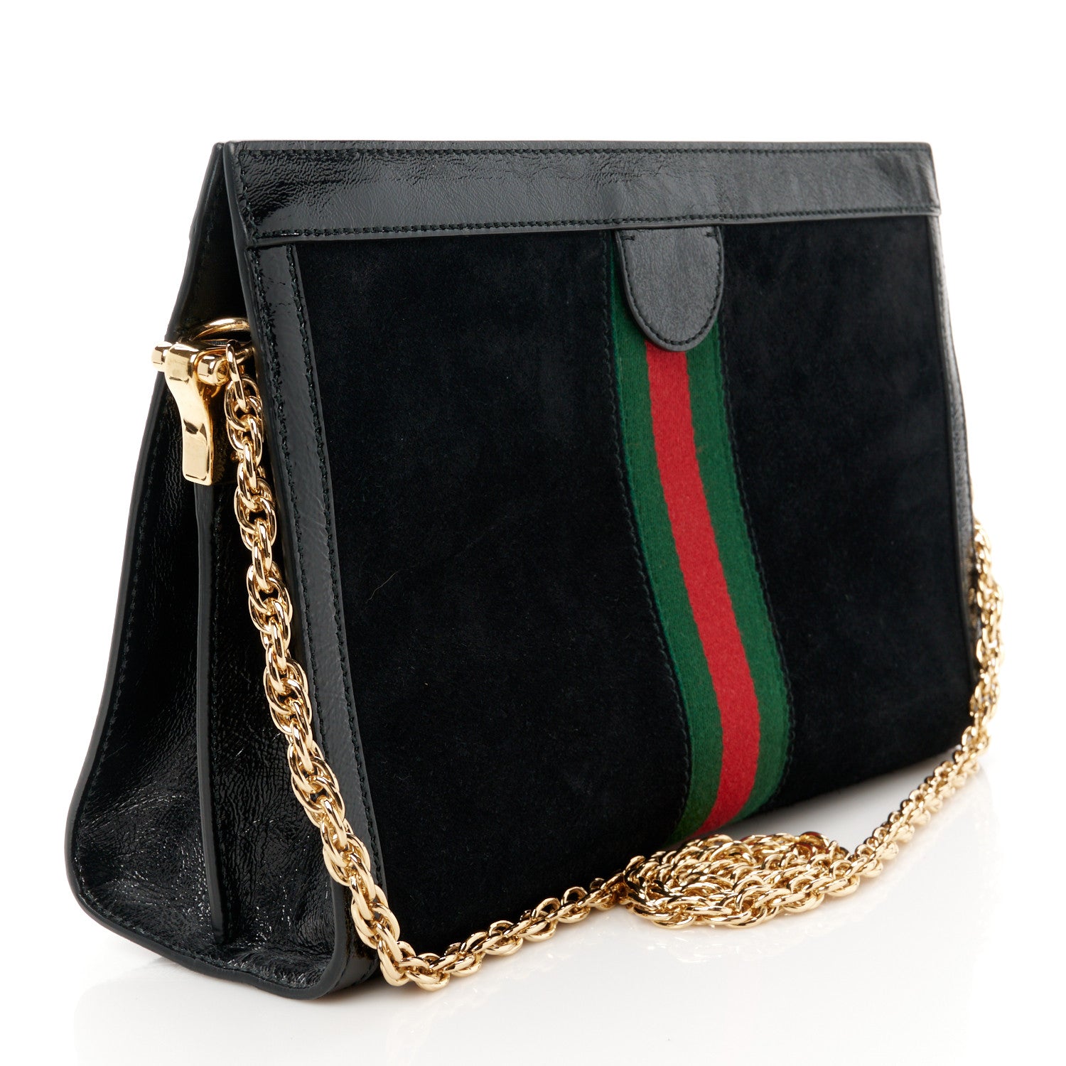 Gucci Suede Patent GG Web Medium Ophidia Chain Shoulder Bag Black 3 of 11