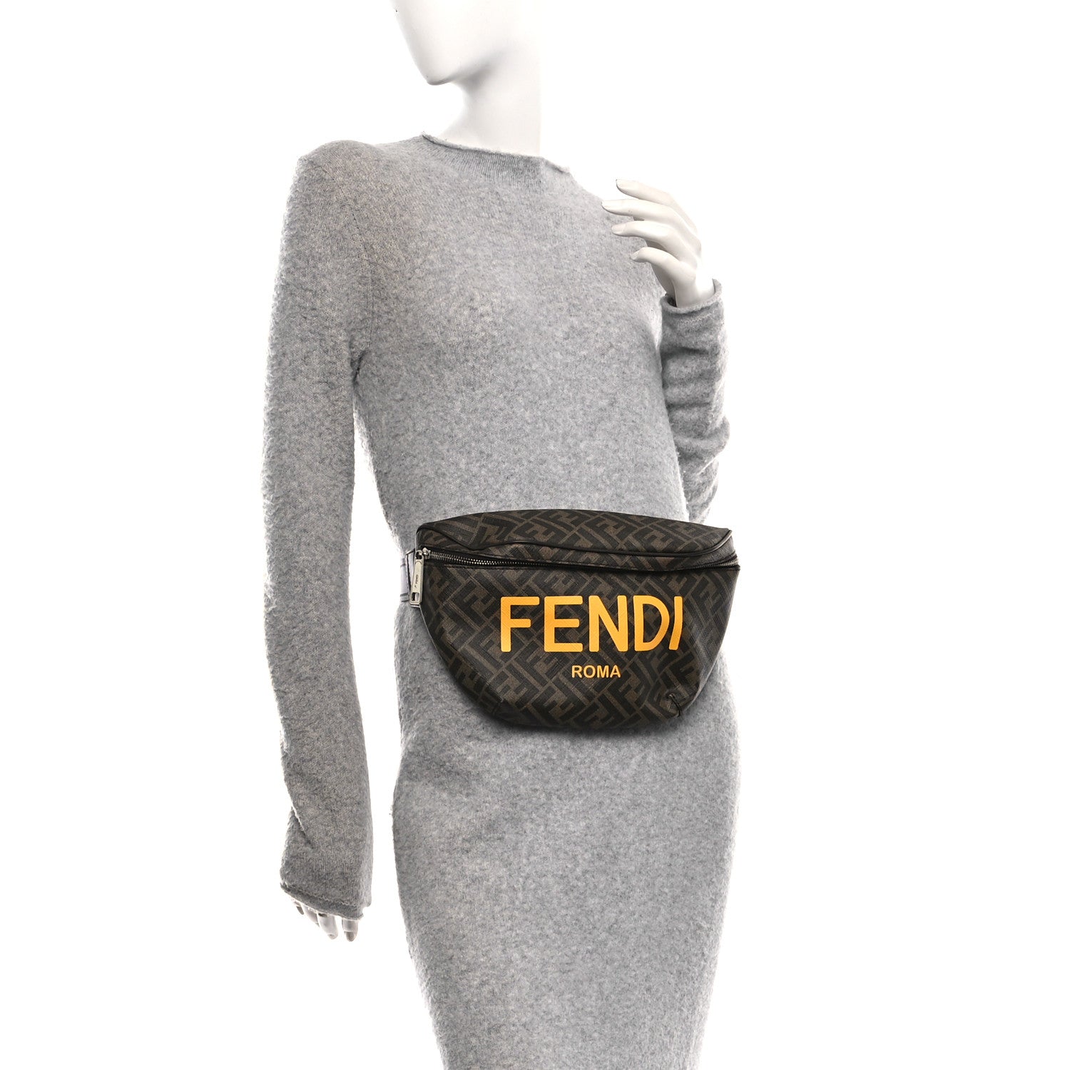 Fendi Shiny Glazed Fabric Vitello Cover FF 1974 Logo Belt Bag Tobacco Moro Giallo Ebano 2 of 10