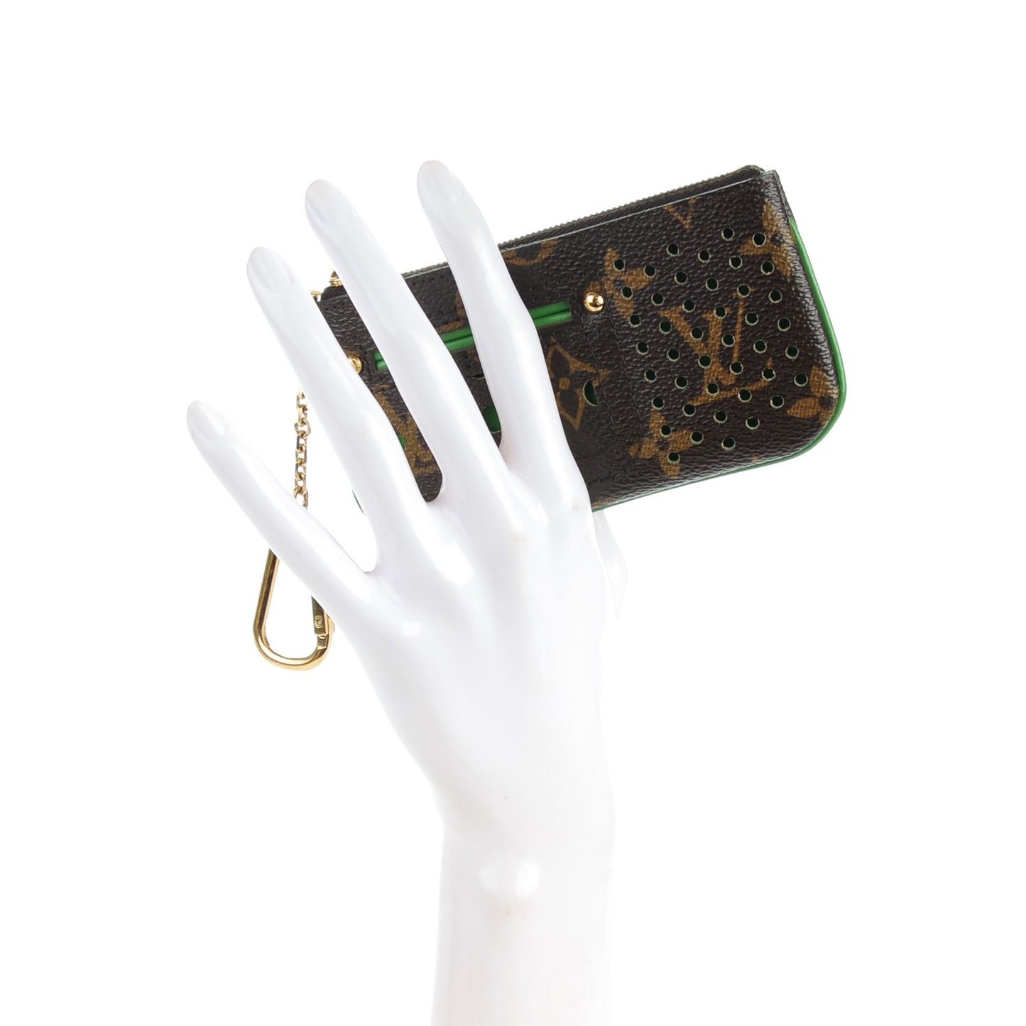 Monogram Perforated Key Pouch Green