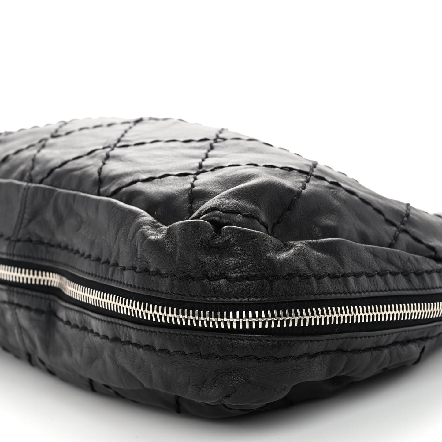 Calfskin Stitched Expandable Frame Bag Black