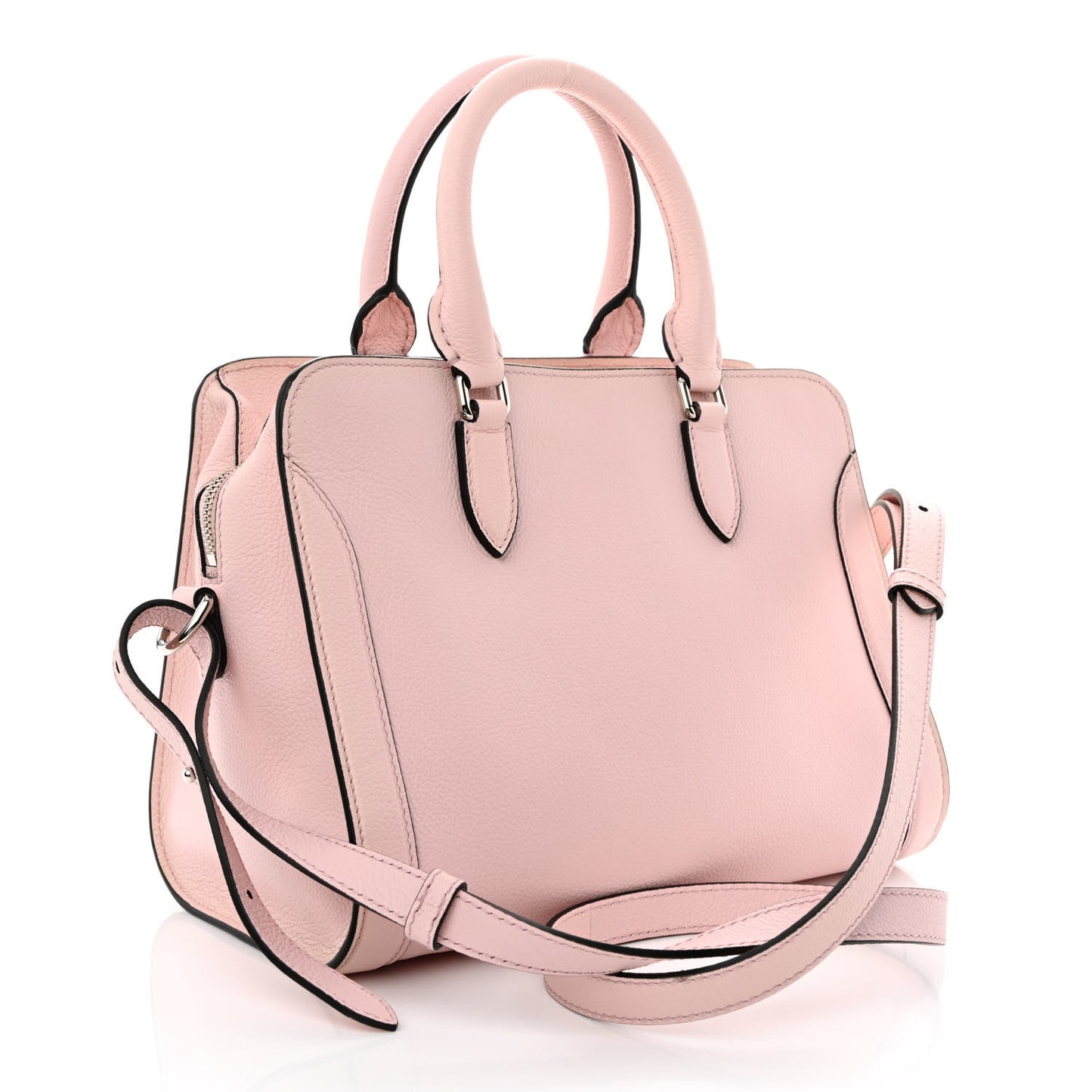 Pebbled Calfskin Small Skull Padlock Zip Around Tote Baby Pink