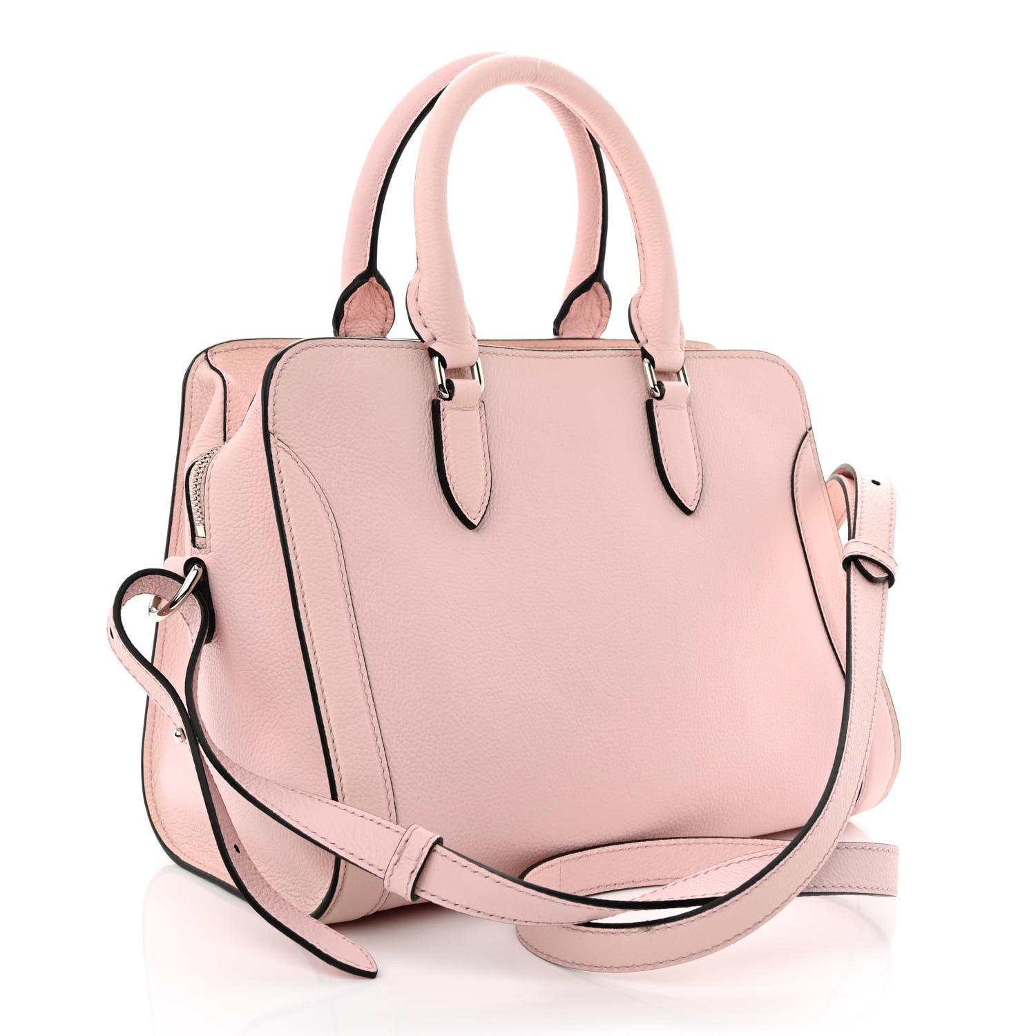 Alexander McQueen Pebbled Calfskin Small Skull Padlock Zip Around Tote Baby Pink 3 of 13
