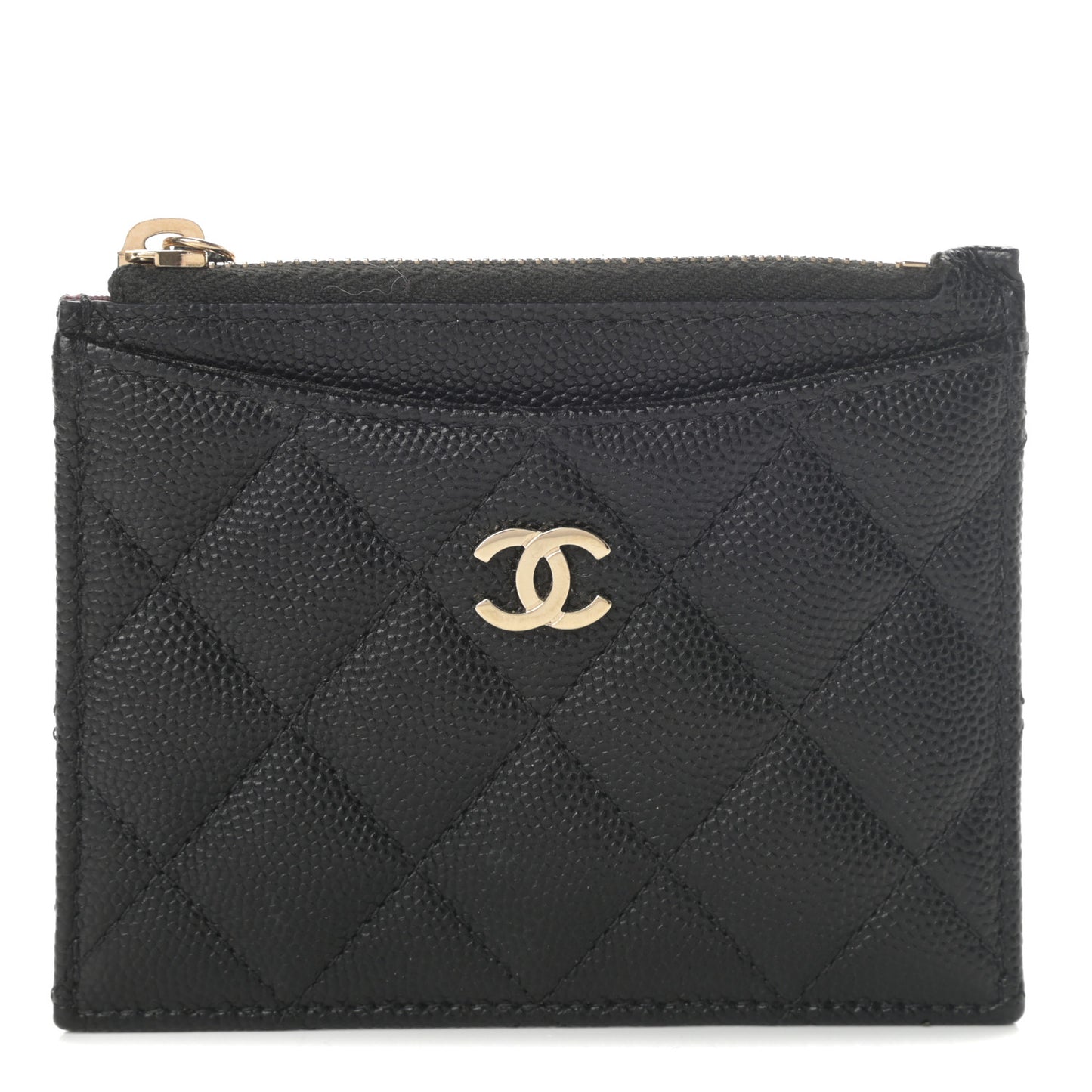 Caviar Quilted CC Zip Card Holder Black