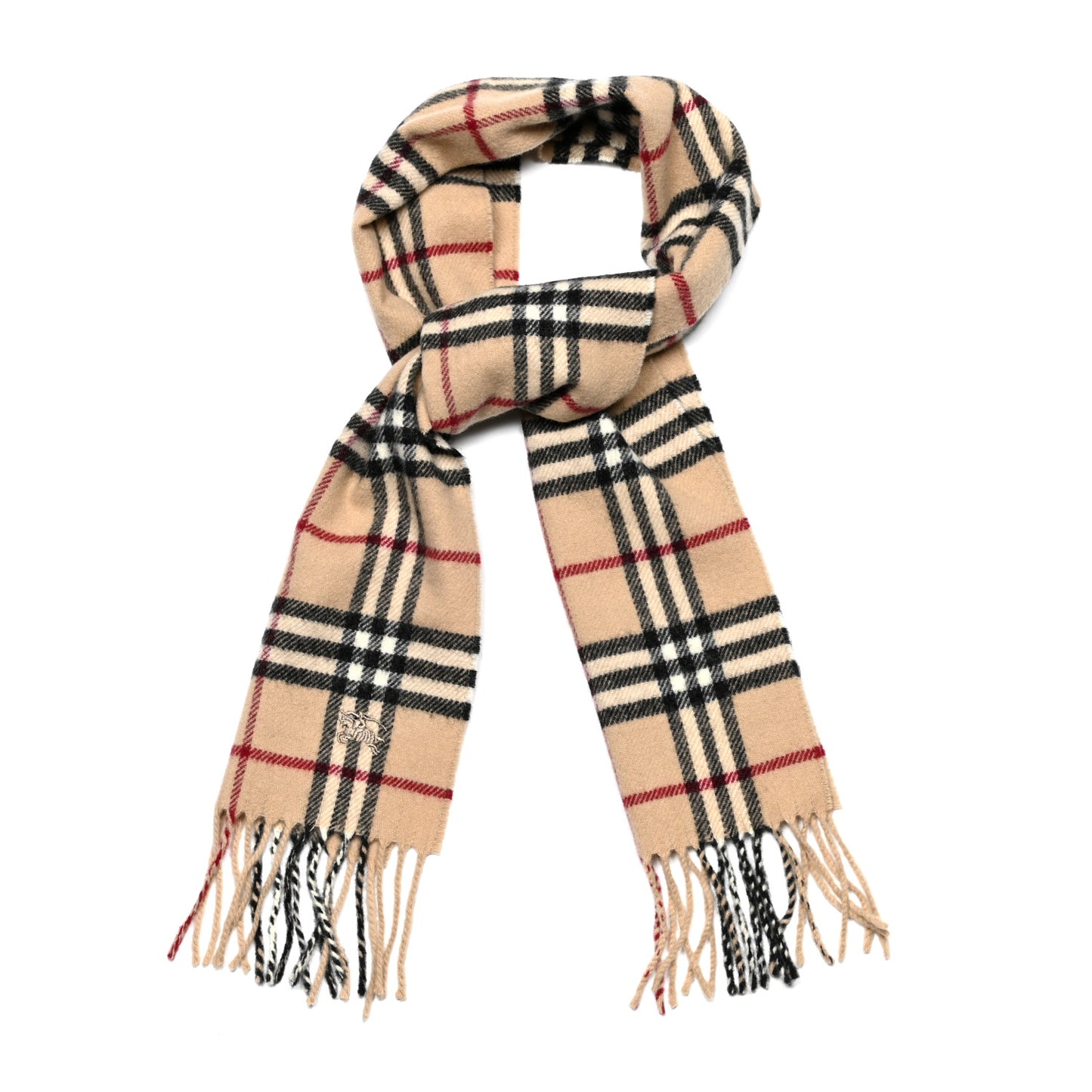 Wool Cashmere House Check Fringe Scarf Camel
