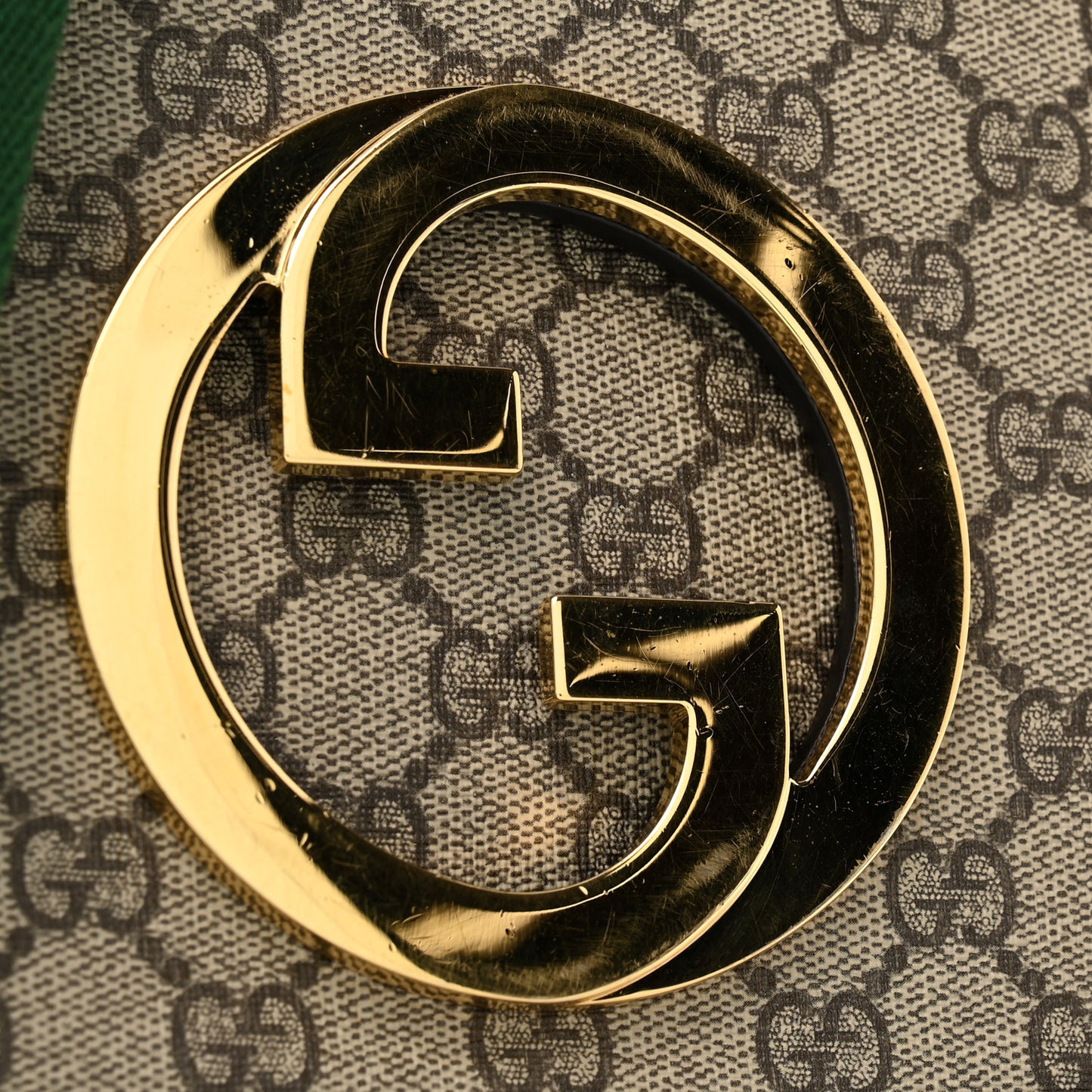 GG Supreme Monogram Textured Dollar Calfskin Web Medium Blondie Shoulder Flap Bag Beige Ebony New Acero