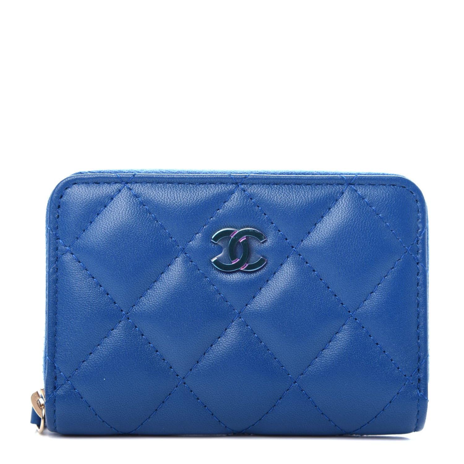 Chanel Lambskin Quilted Zip Around Coin Purse Wallet Blue Pink 1 of 8