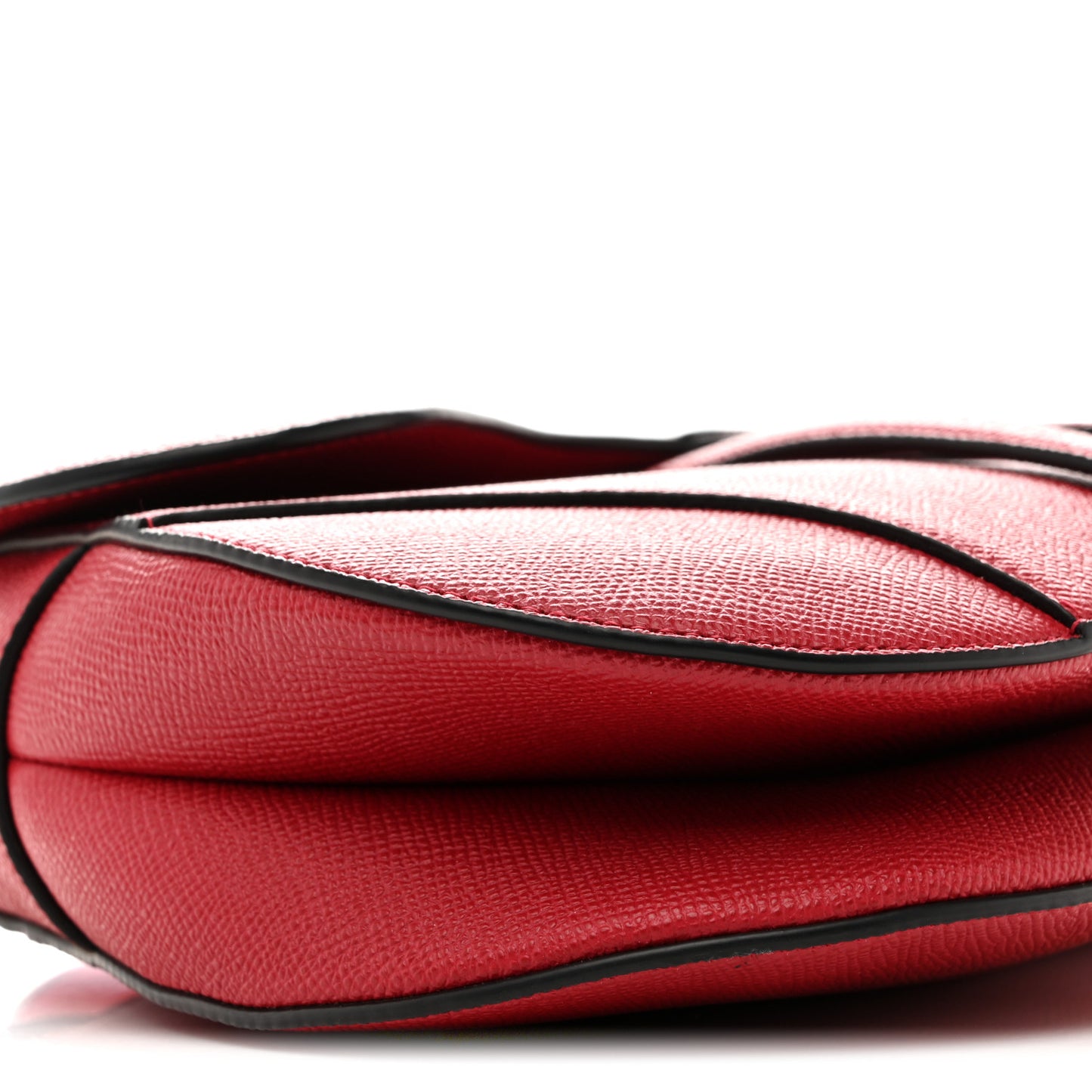 Grained Calfskin Saddle Bag With Strap Cherry Red