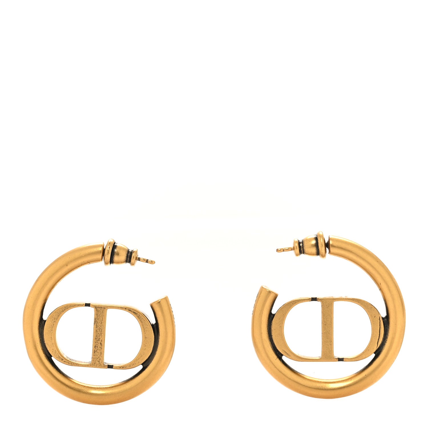 Christian Dior Metal 30 Montaigne Hoop Earrings Aged Gold 1 of 5