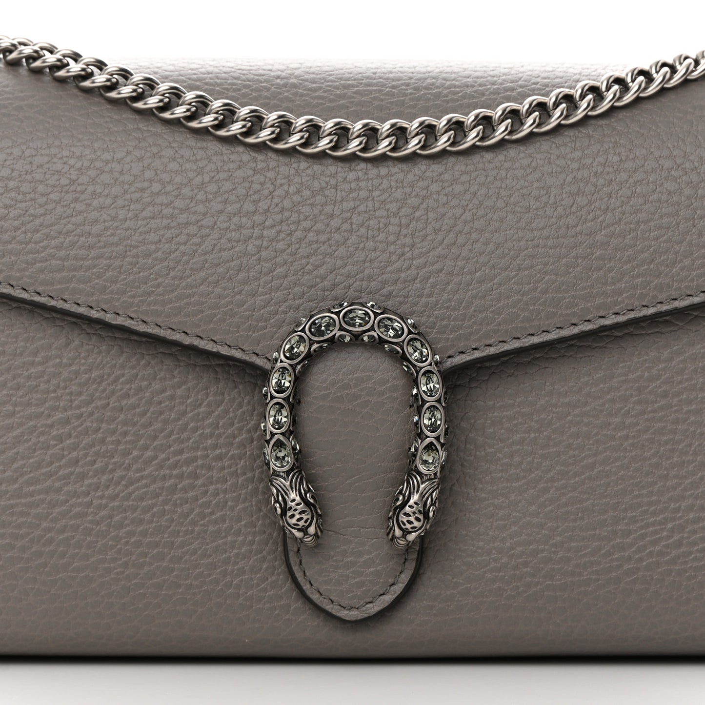 Dollar Calfskin Crystal Mini Dionysus Chain Wallet Dusty Grey Black Diamond
