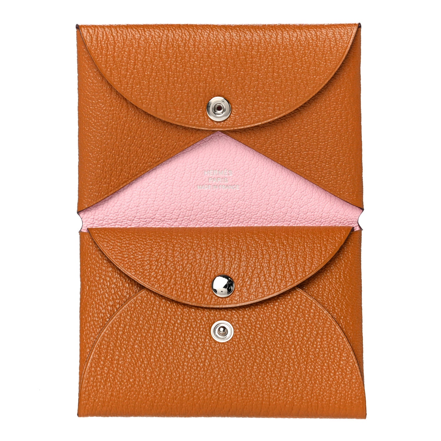 Hermes Chevre Mysore Verso Calvi Duo Card Case Caramel Rose Sakura 5 of 10