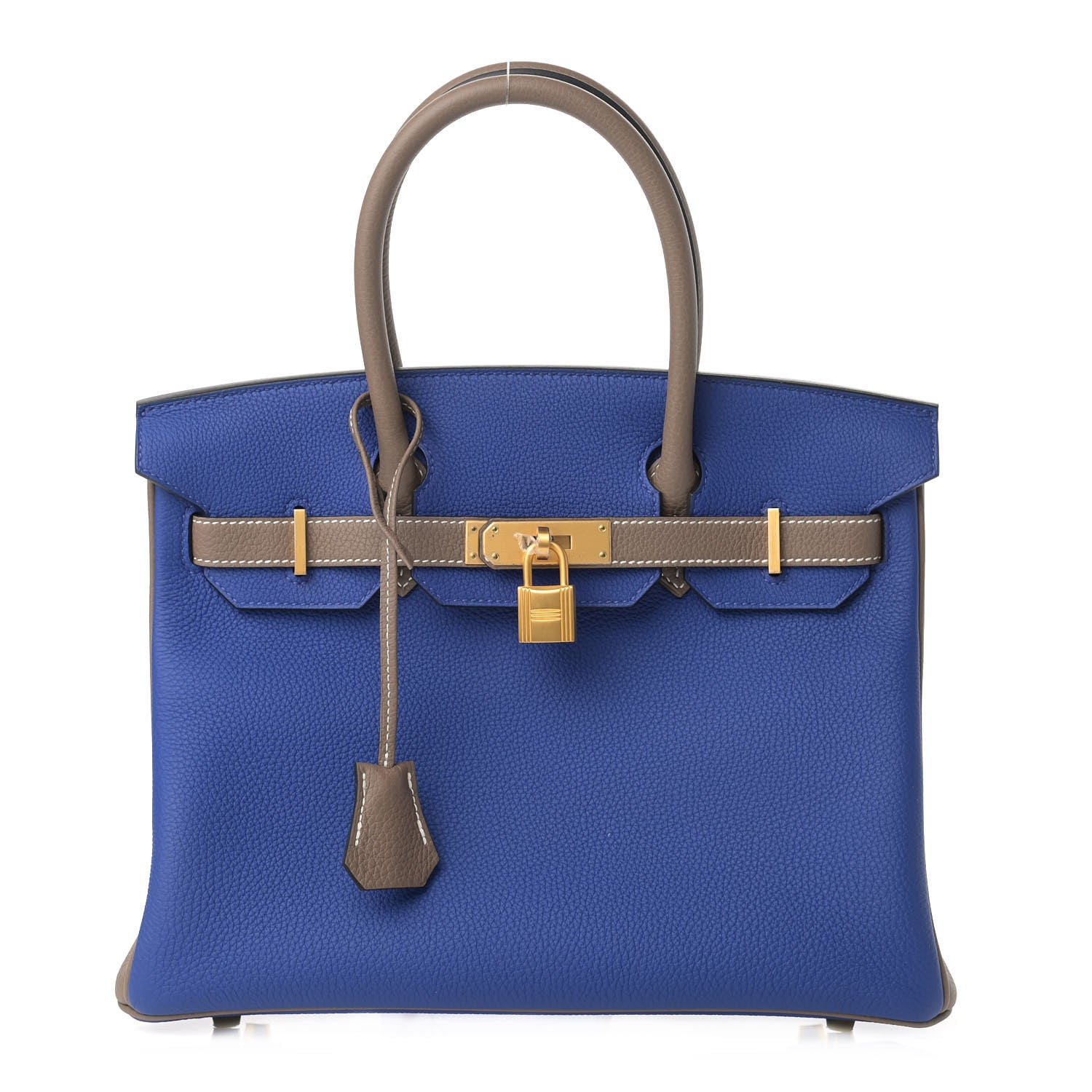 Hermes Togo Bi-Color Horseshoe Birkin 30 Bleu Electrique Etoupe 1 of 13